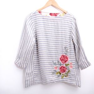 J. Jill Stripe Floral Embroidered Women’s  Tunic Blouse XS
